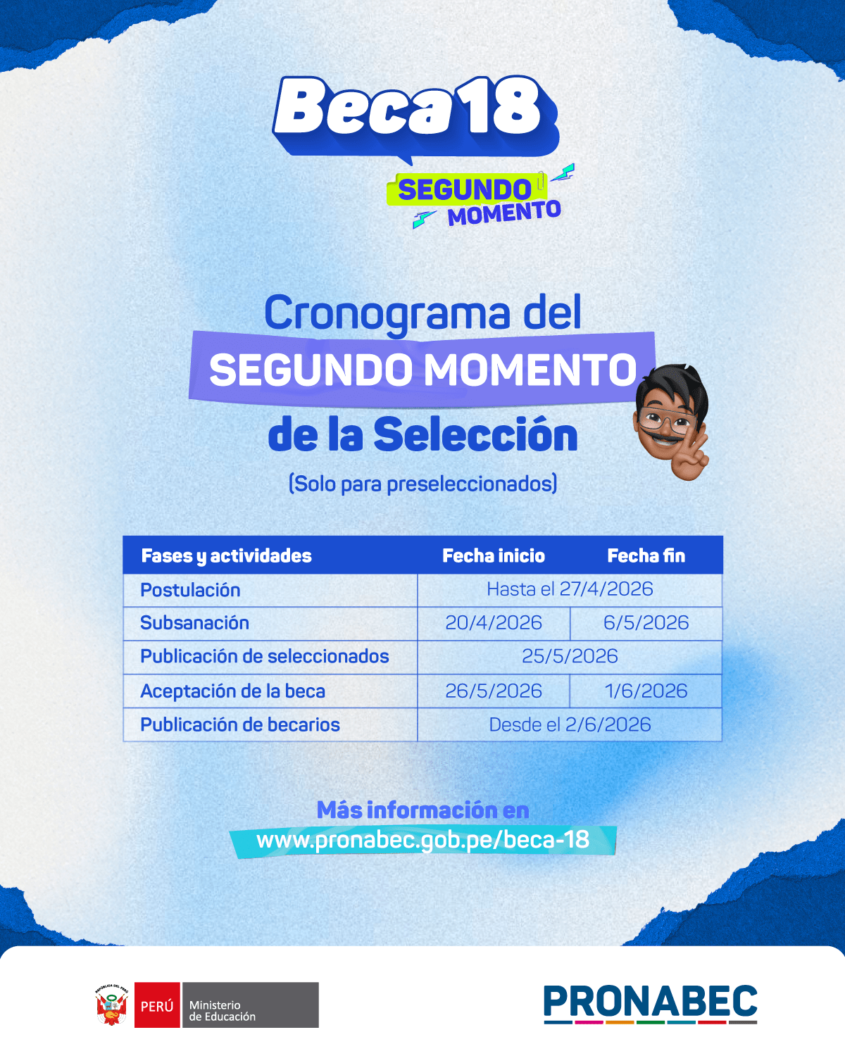 Beca 18-2026 - Cronograma segundo momento